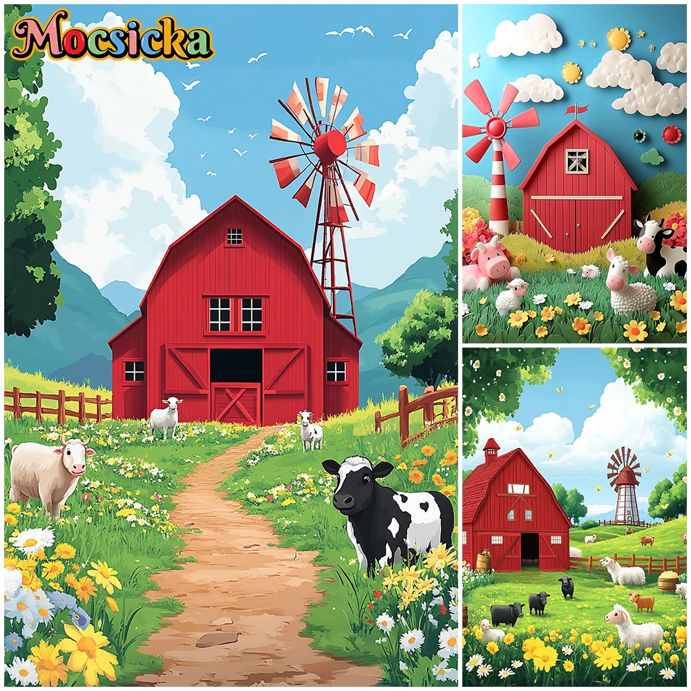

Mocsicka Farm Party Photography Background Spring Grassland Cattle Flowers Sheep House Decor Baby Shower Birthday Photo Backdrop
