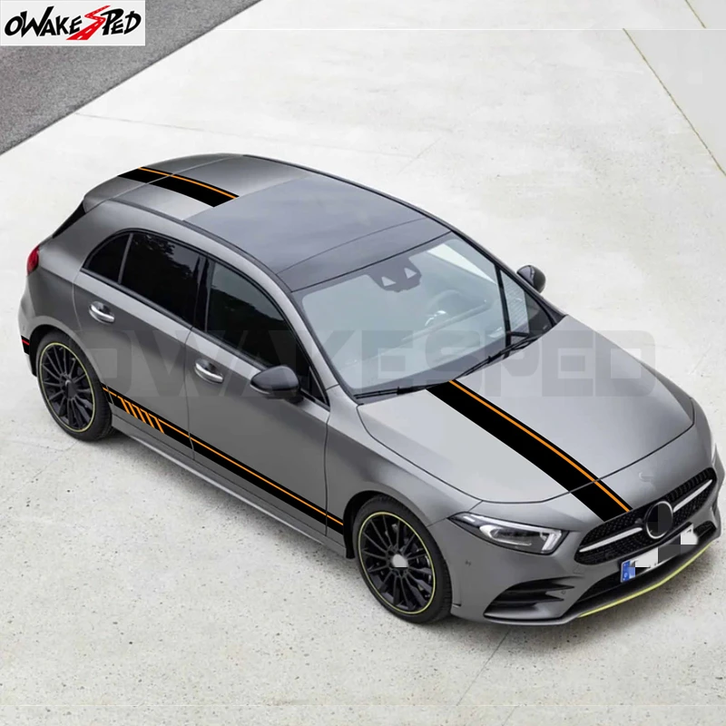 5 Pcs/Set Black & Red Door Side Stripes Sticker Bonnet Roof Trunk Body Decal For Mercedes Benz A Class W176 AMG Edition 1 A45 S