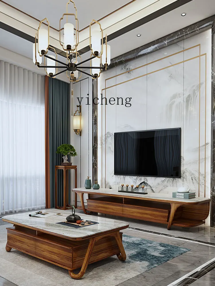 

Xl Ugyen Wooden Tea Table Solid Wood Simplicity Modern Marble Coffee Table TV Cabinet Combination