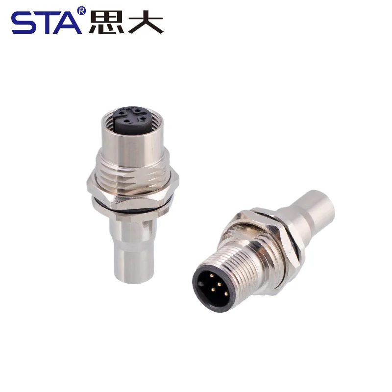 M12 Aviation Plug Male Female Back Mount Straight Metal Solder Socket 3 4 5 6 8 12 17 pin Screw M16 Connector Shielding Tube