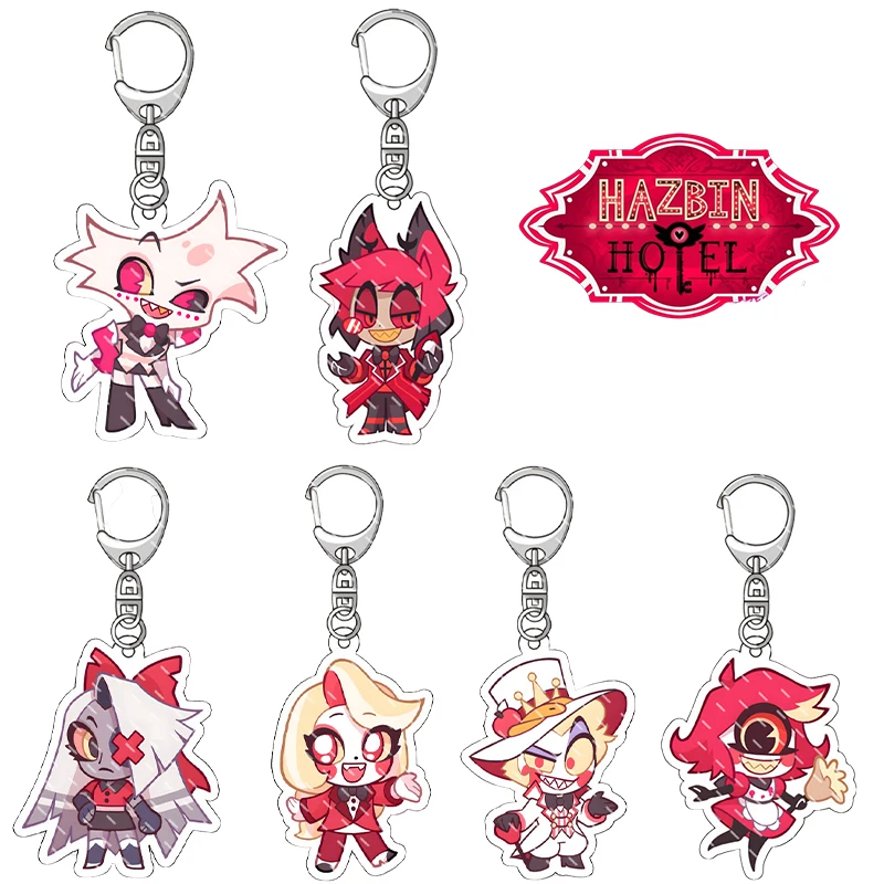 Hazbin Hotels Cartoon Keychains Anime Figure Charlie Morningstar Alastor Cosplay Key Ring Accessories Backpack Bag Decor Gift