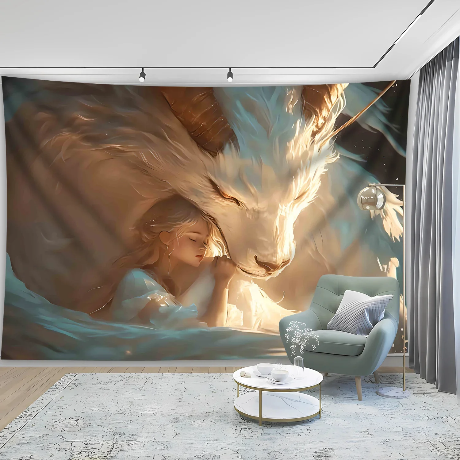 1 Piece Fantasy Angel And Pet Scenery Tapestry Polyester Fabric Perfect For Living Room Bedroom Office Decoration