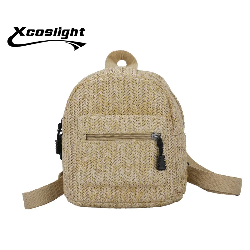 Straw Backpack Chain Mini Shoulder Bags Weave Hollow Beach Girls Satchel Schoolbag Fashion Female Small Backpack