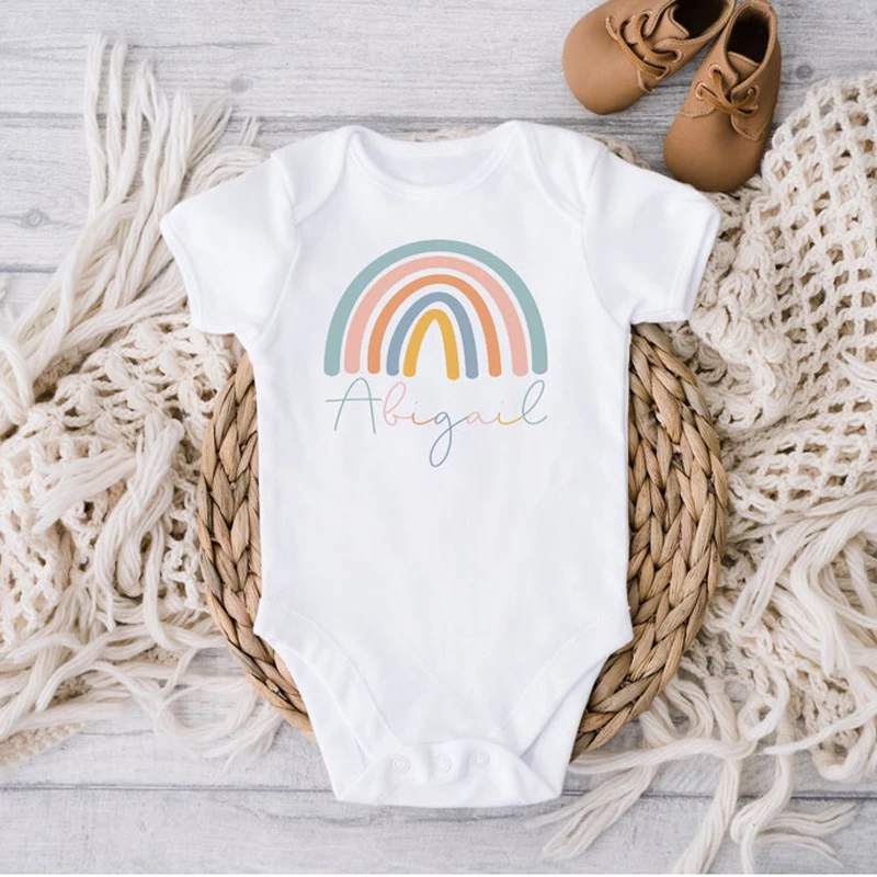 Boho Rainbow Baby Bodysuit Baby Name Romper Personalised Baby Bodysuit Custom 2025 Bodysuit Pregnancy Announcement New kids Gift