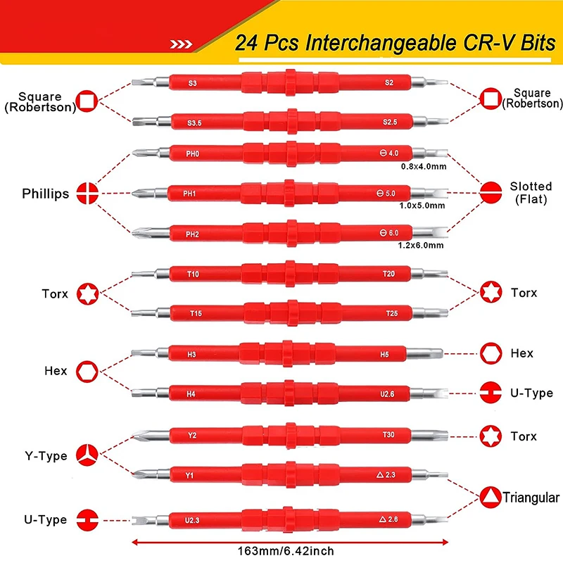 26 in 1 1000V Insulated Screwdriver Set for Electrician Professional Tools Magnetic Screw driver Bits Insulation Hand Tools