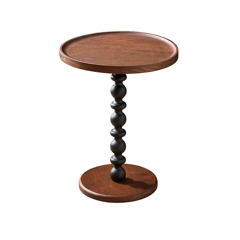 Retro solid wood edge few small apartment living room simple medium and ancient style round small coffee table sofa corner few