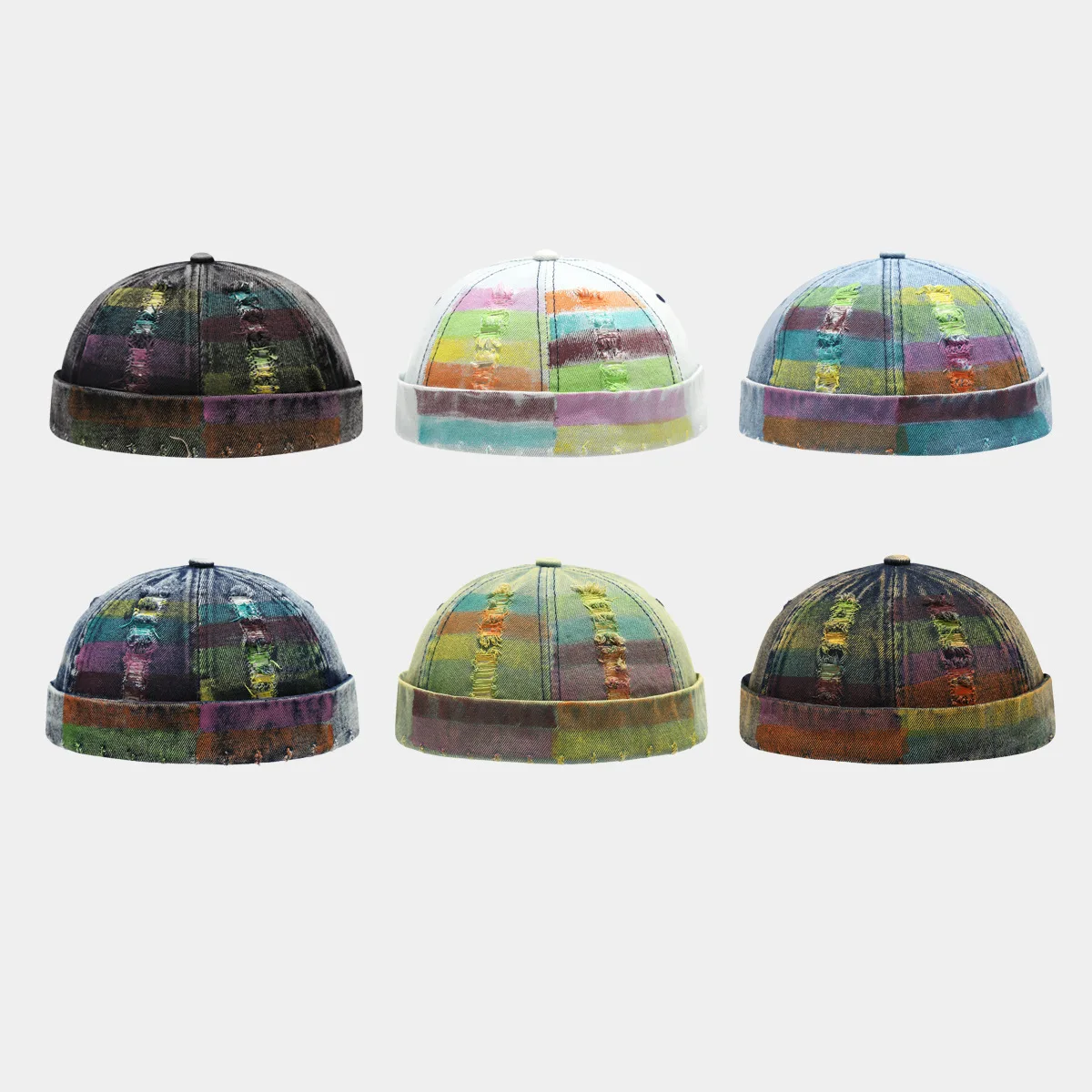 Painted Style Melon Skin Hat Washed Distressed Denim Vintage Landlord Hat Street Trendy Hip-hop Brimless Beanies Men Women