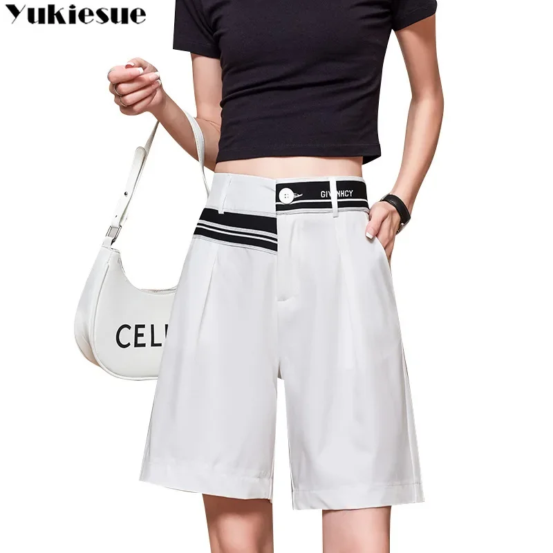 2023년 여름 신상 캐주얼 니렝스 반바지 여성 오피스룩 하이웨이스트 와이드 레그 반바지 출퇴근룩 만능 베이직 데일리