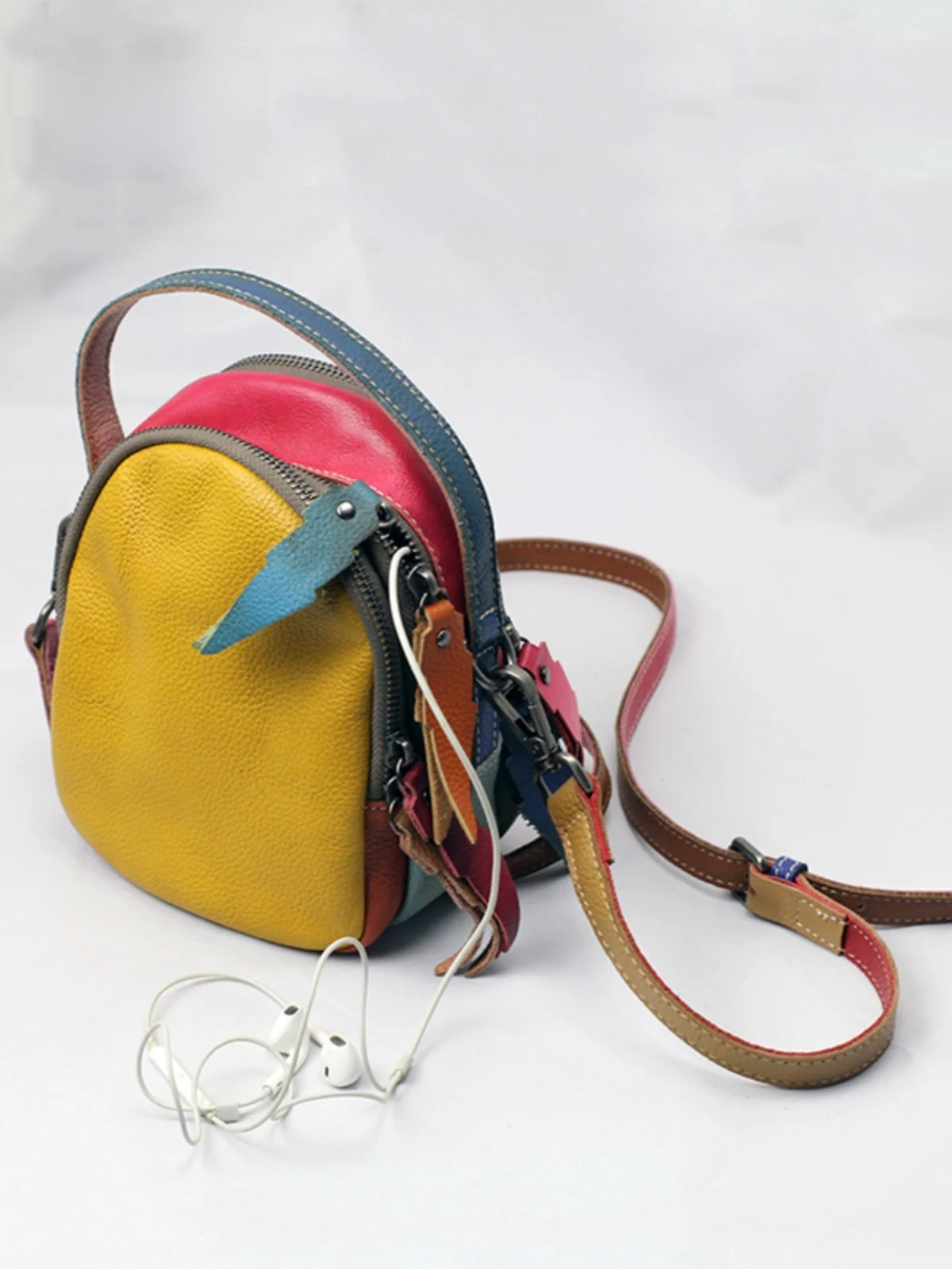 Handcrafted Pure Leather Crossbody Phone Bag Women's Shoulder Handbag Large Capacity Multi-layer Casual Style Handbag