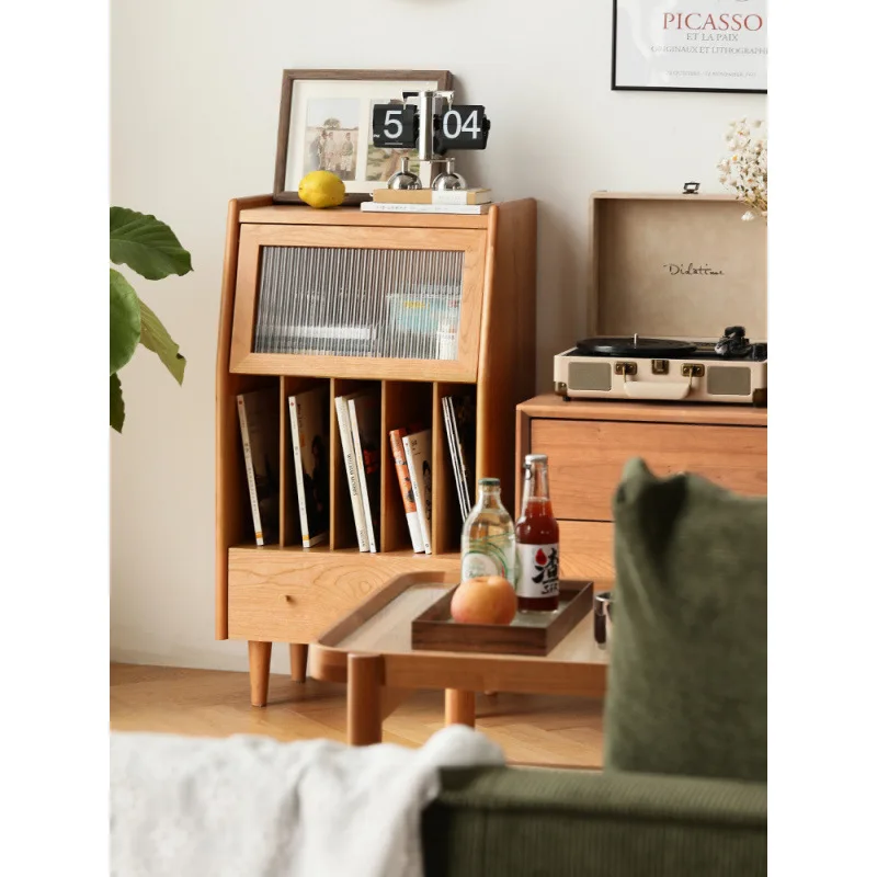 Solid wood bookcase Household bedside cabinet Multifunctional storage cabinet Study storage bookshelf