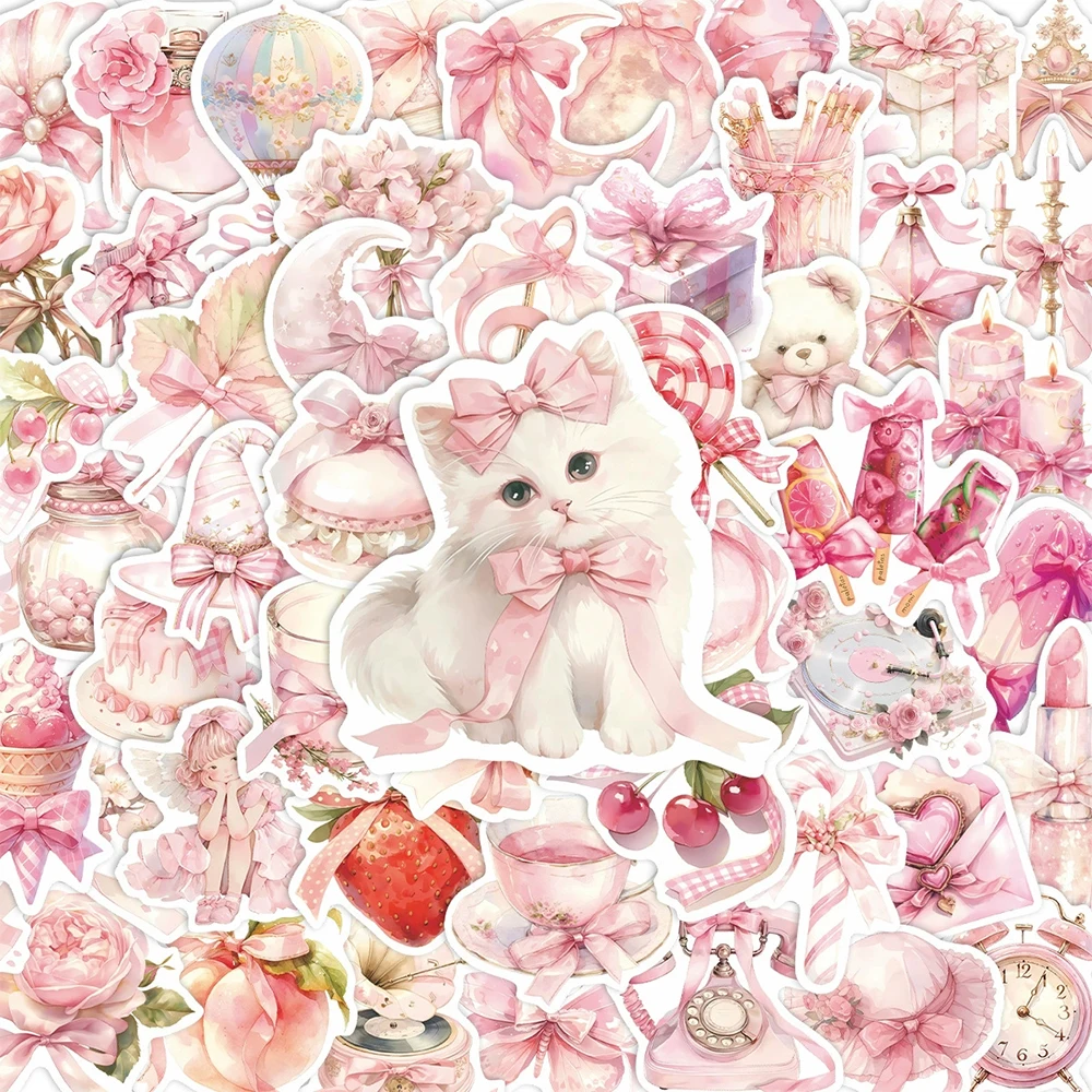 

10/30/50pcs Cartoon Pink Coquette Aesthetic Stickers Kawaii Bow Graffiti Decals Suitcase Notebook Phone Girl Sticker Decoration