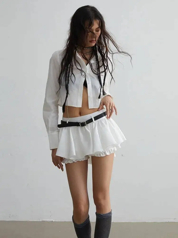 Quality Elastic High Waist White High Ruffles Spliced Mini Elegant Half-body Skirt Women Fashion New Spring Autumn 2026 O6TJ