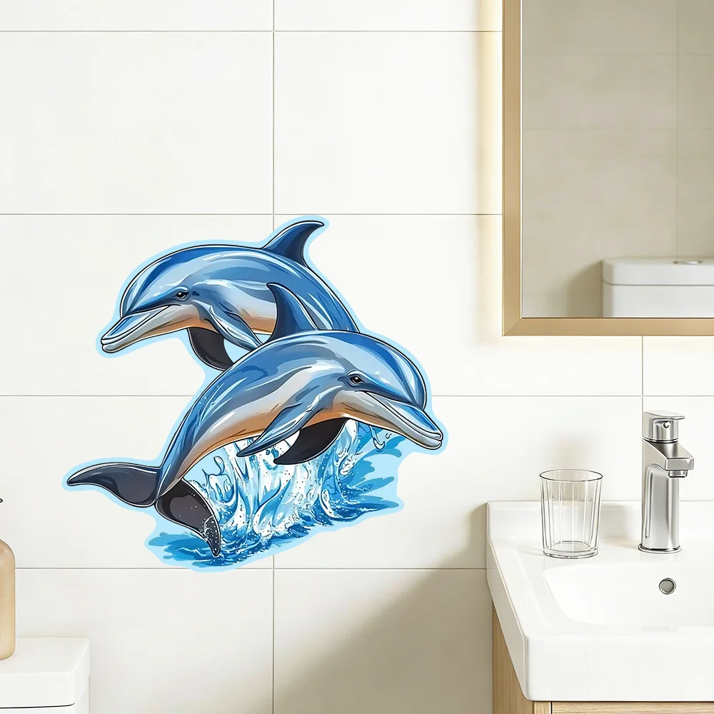 Glow‑in‑Dark Dolphin Toilet Seat Sticker, Cute Luminous Wall Decal, Creative Bathroom Restroom DIY Art Decor
