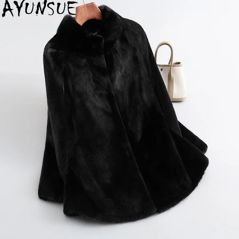 

AYUNSUE Женская шуба из натурального норкового меха средней длины с воротником-стойкой, зима 2022, куртки из натурального меха для женской одежды, роскошная шуба Женская
