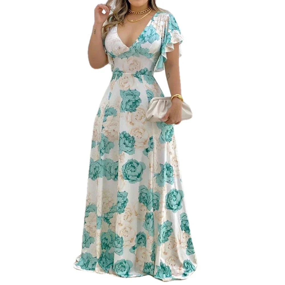 

Flower Print Womens Dress Women Long Dress Beach Breathable Daily High Waist Maxi Dress Plus Size Comfy Fashion