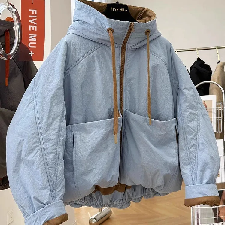 2026 New Girls Oversized Puffer Coat Fashion Color-Block Thickened Winter Jacket with Hood for Big Kids Ages 5-16