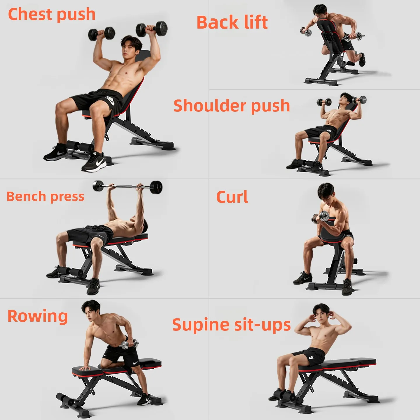 YJQ dumbbell stool sit-up aids household fitness equipment bench press multi-function folding chair