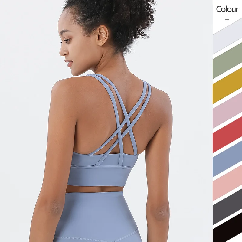 

New double-sided Brushed Cross Back Sports Underwear shock-proof Gathering Yoga Sports Bra Fitness Vest