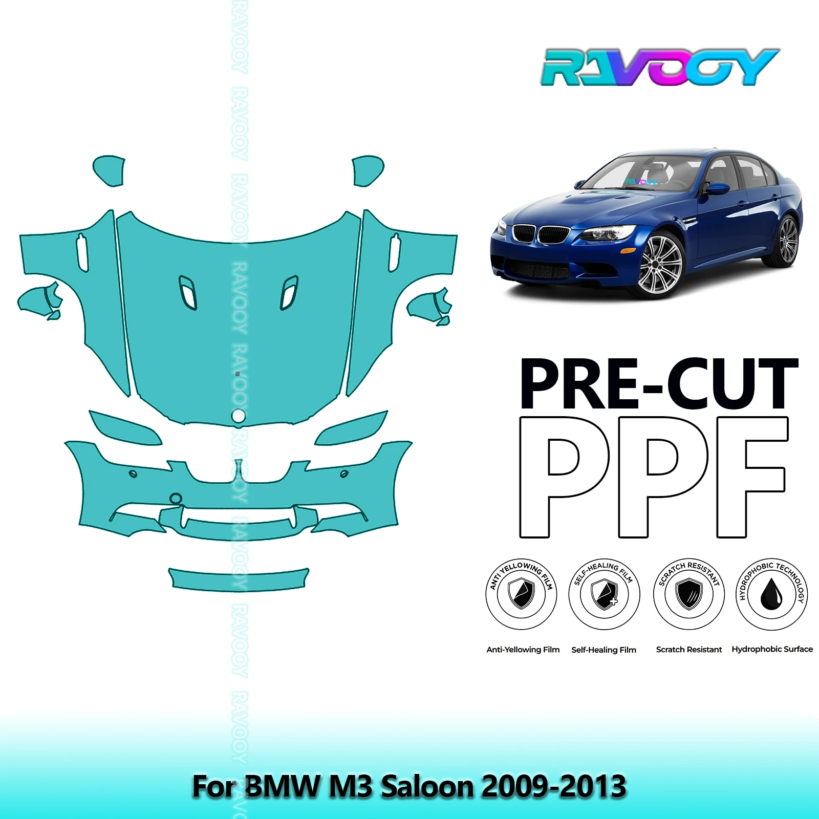 RAVOOY 8.5Mil Custom-Fit Precut TPU PPF Front Kit Clear Bra Stone Guard EU UK For BMW M3 Saloon 2009-2013
