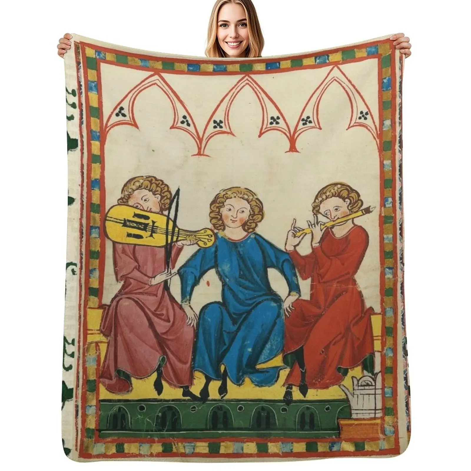 MEDIEVAL MUSIC AND MUSICIANS ,ANTIQUE MINIATURE WITH WILD ROSES Throw Blanket Luxury St warm for winter Fashion Sofas Blankets