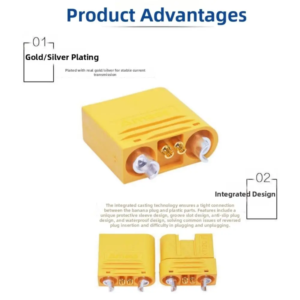 Gold-Plated XT120(2+2) Charging Plug 60A High Current 2+2 Pin Layout Solder Wire Connector with Signal Pin LI Battery Connector