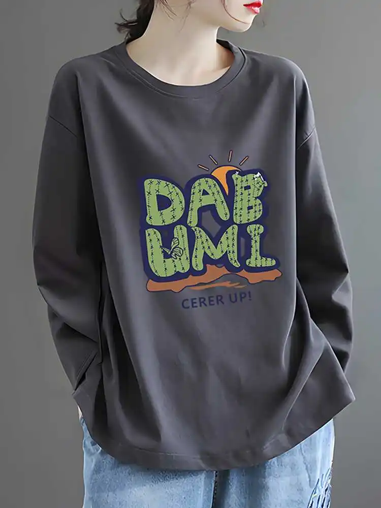 Loose Women's Printed T-Shirt Casual Long Sleeve Short Sleeve Base Layer Shirt Inner Wear Top Trendy Commute Style Polyester ...