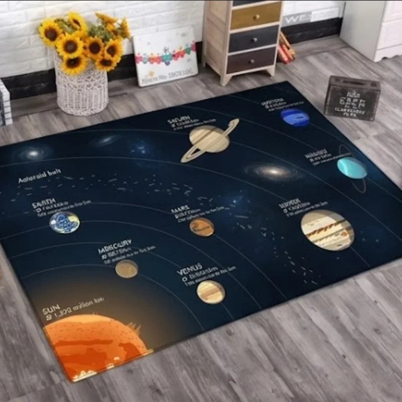 Vintage Solar System Planet Print Flannel Large Rug Non Slip Soft Floor Carpet For Living Room Bedroom Decor