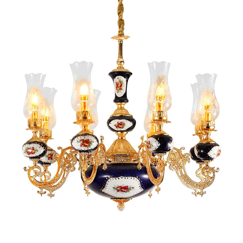 

DINGFAN Antique Home Lighting, Noble Hand-Painted Porcelain Chandeliers, Elegant French Louis Brass Chandeliers