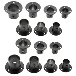 2pcs Flange Rod Holder Black Wardrobe Hanging Rail Rod Pole Socket End Support Bracket w/screws Stainless Steel 19/22/25/32mm
