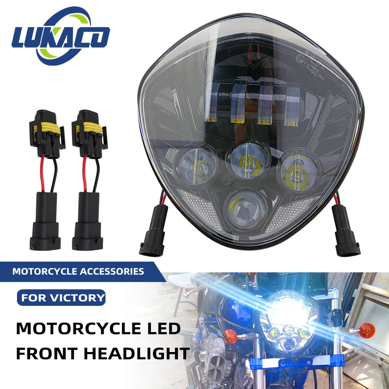 Motorcycle LED High Low Beam Headlight Headlamp Chrome Silver Plated For Victory Zach Ness Cross Country 2013-2017