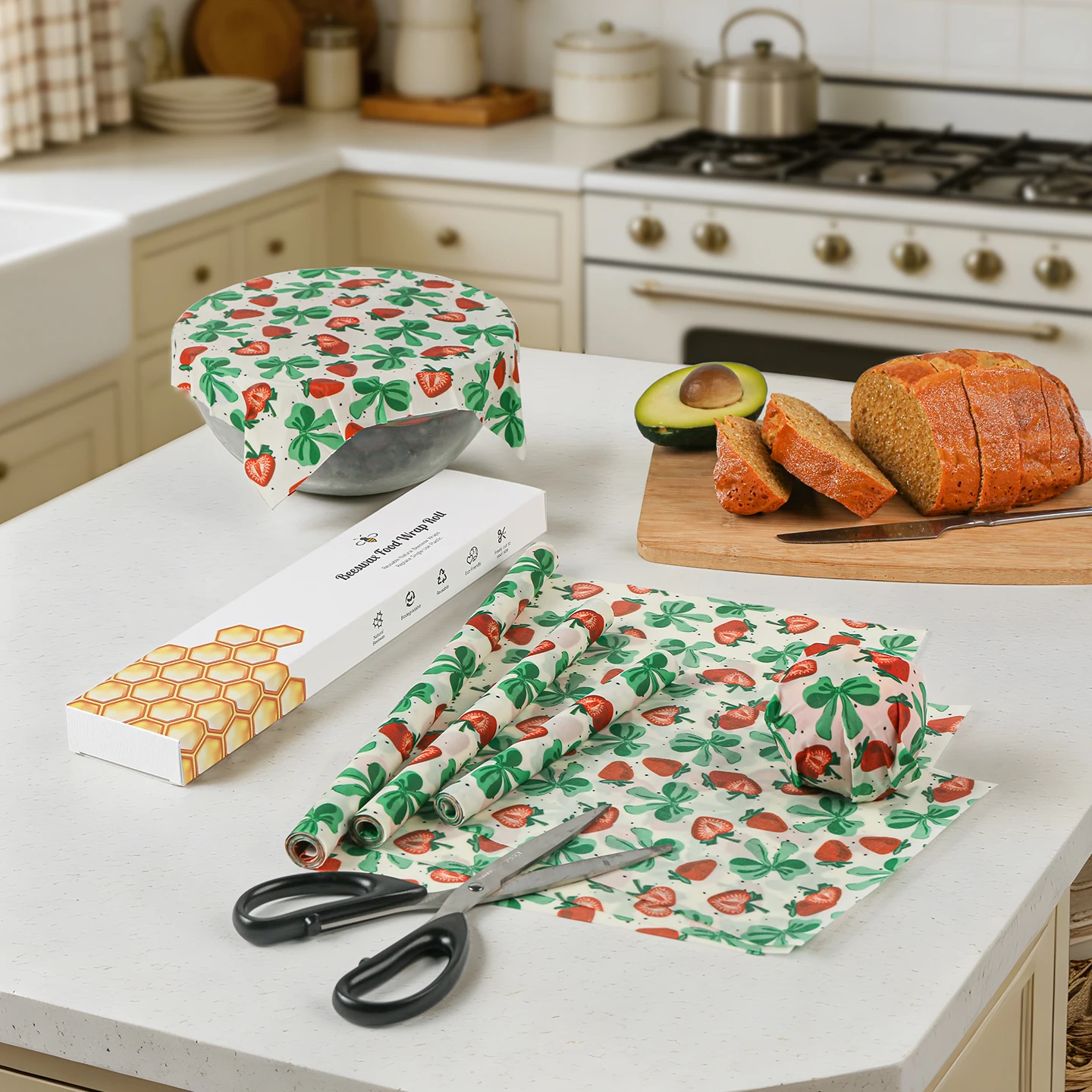 A Set of Three-Piece Organic Cotton Wax-Preserving Cloths That Can Be Reused. The Cloths Are Made of Food-Grade Beeswax and Can