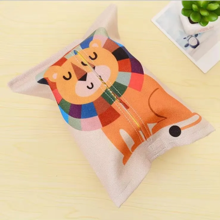 Fabric Cartoon Tissue Box Cover Handkerchief Napkin Holder Cover Cute Rabbit Bear Animal Printing Tissue Case Seat Type