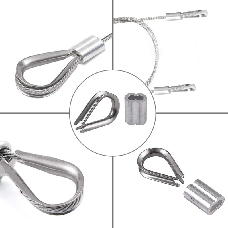 Cable Ferrule 100Pcs 1/8Inch Crimping Loop Sleeve Crimps 50Pcs M3 Stainless Steel Thimble Rigging For Wire Rope Cable