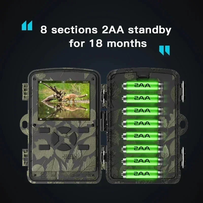 H8201 Night Vision 4K HD Hunting Cameras 20MP Pixel IR Dual Cameras IP66 Waterproof Outdoor Hunting Camera Rechargeable Battery