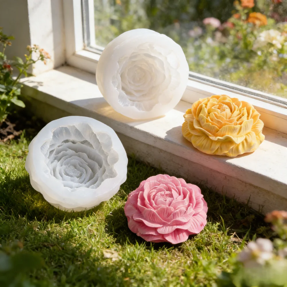 3D Peony Silicone Mold Easy Demould Reusable for DIY Beeswax Candle Soap Car Diffuser Resin Handmade Ornament Mother's Day Gift