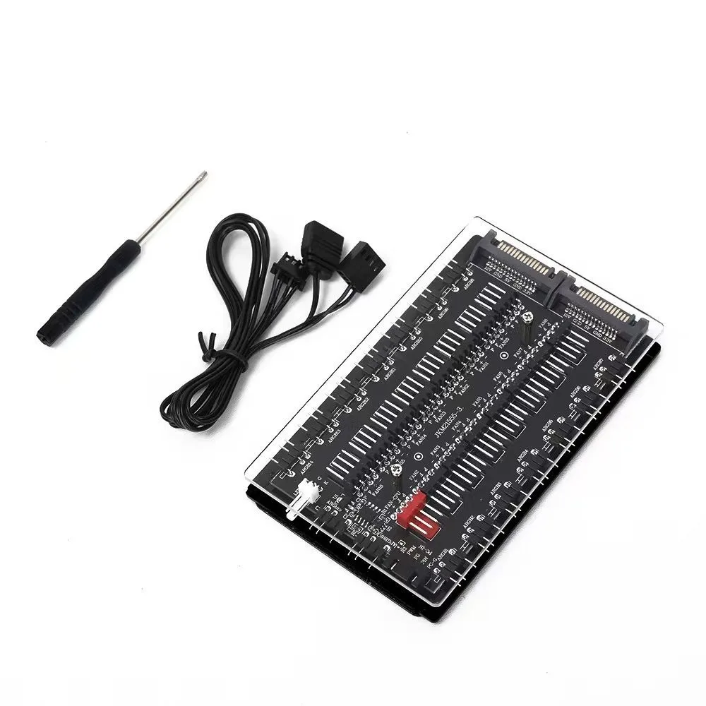 SATA Power Supply ARGB PWM Dual 16-Port Fan Hub for Computer Cases, 5V 3-Pin and 4-Pin Fan Splitter, Dual SATA Power Supply