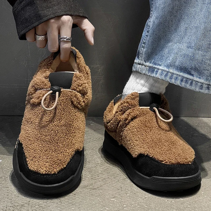 DIMANYU Men Winter  Fleece Mule Slippers Slip‑On Plush Warm Shoes Non‑Slip Thick Home Outdoor Casual Fluffy Boots Man