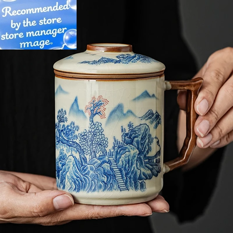 

Retro thick nostalgia Ru kiln cup with cover tea pot office home Chinese ceramic tea cup