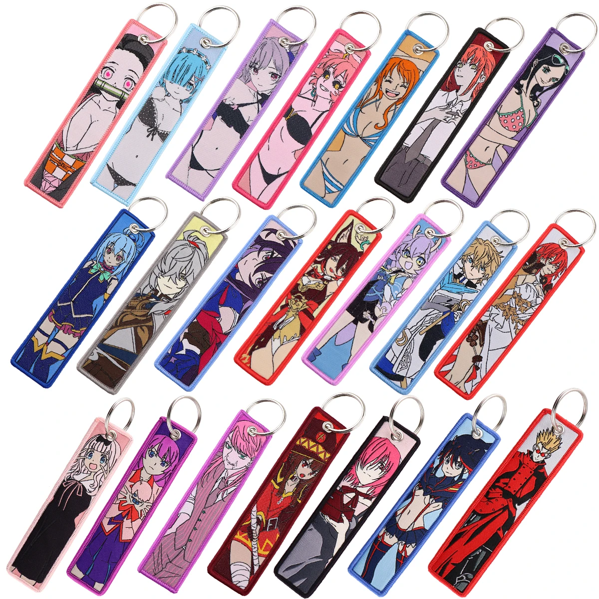 Anime Characters Key Tag Demon Slayer Embroidery Jet Tag Motorcycles Car Backpack Keychain for Friends Adorn Key Rings Fans Gift