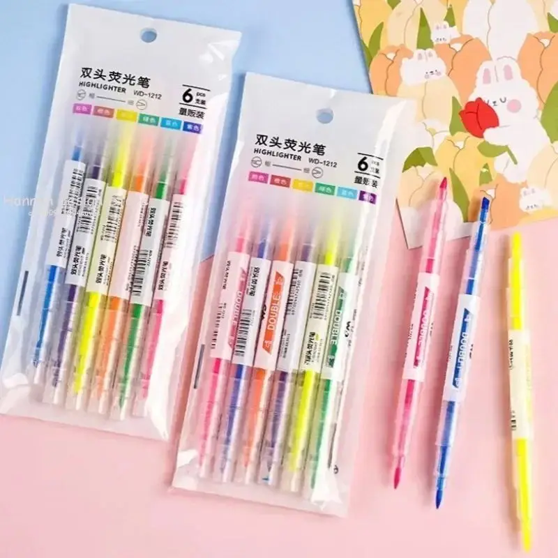

3/6 Pcs Stationery Double Writing Creativity Multicolor Dual-ended Cute Art Marker Graffiti Highlighter