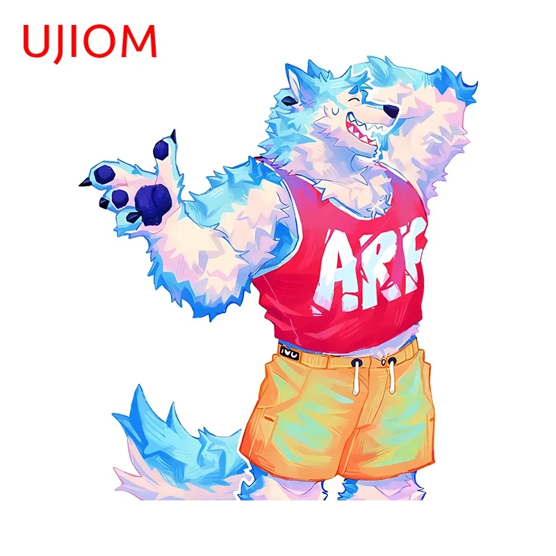 UJIOM 13cm × 11.7cm Blue Furry Wolf Wall Stickers Colorful Graffiti Design Decals Creative Personal Bathroom Accessoires