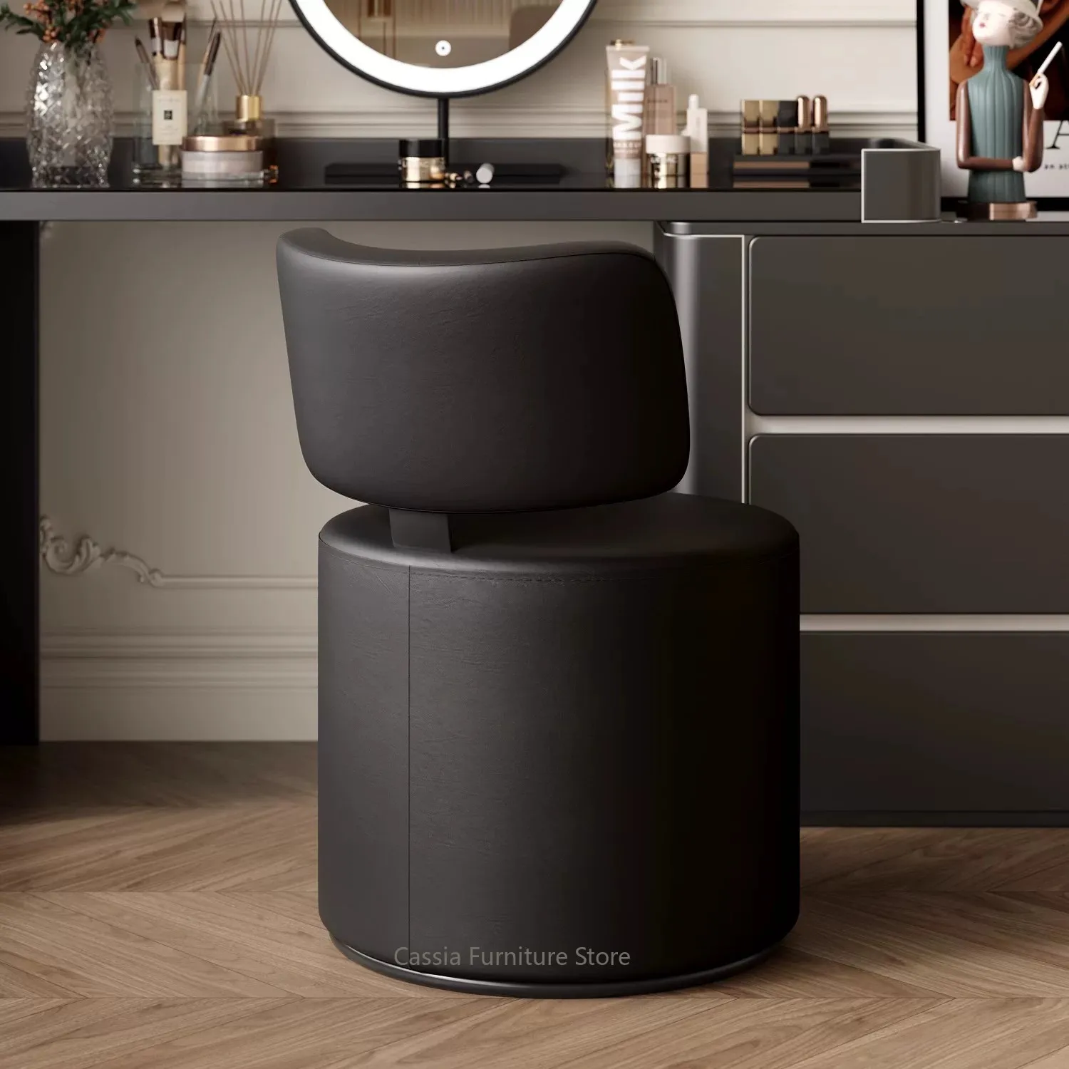 Minimalist Light Luxury Swivel Velvet Vanity Stool with Backrest for Bedroom, Makeup Chair view 2