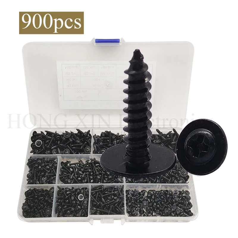 900pcs M2.3 M2.6 M3 Phillips Truss Head Self Tapping Screws Pan Head with Washer Screw Self Tapping Screws Assortment Kit