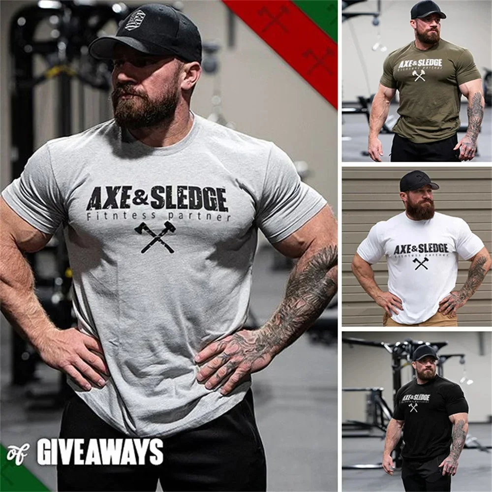 New Summer Sports Men Loose T-shirt Cotton Fashion Oversized Male Tee Shirt Gym Running Streetwear Fitness T-shirt Men Clothing