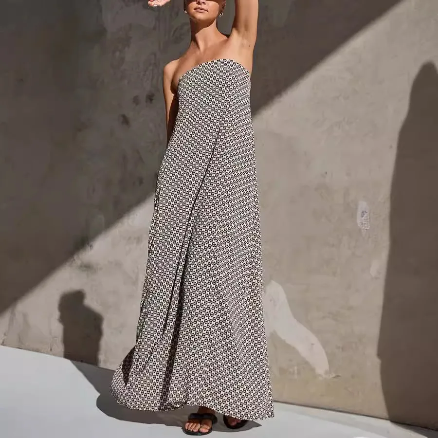 

【New style】Source Europe and America summer new style simple style shoulder print holiday street sleeveless dress for women