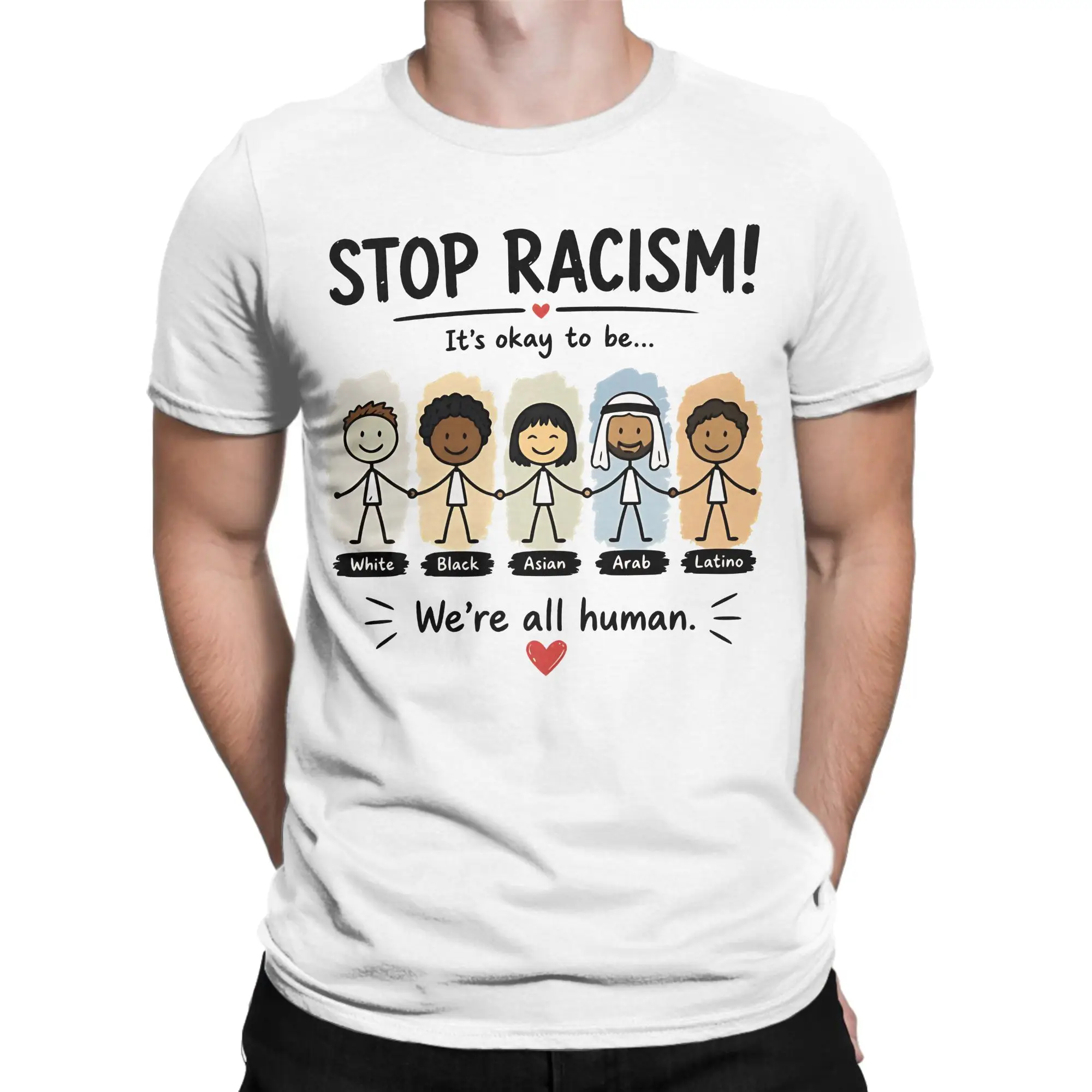 Men Stop Racism It's Okay to Be T Shirts  Cotton Clothes Summer Vintage Short Sleeve T Shirt O-Neck Casual Tshirt Large Size