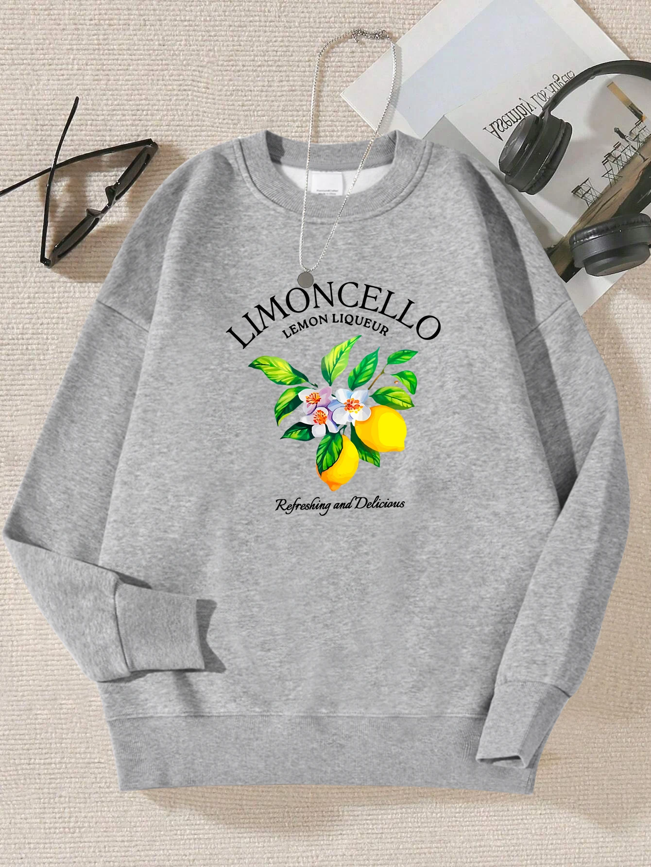 Creative Lemon Flower Print Woman Sweatshirt Casual Comfortable Pullover Fashion Soft Clothes Autumn Warm Clothing Female