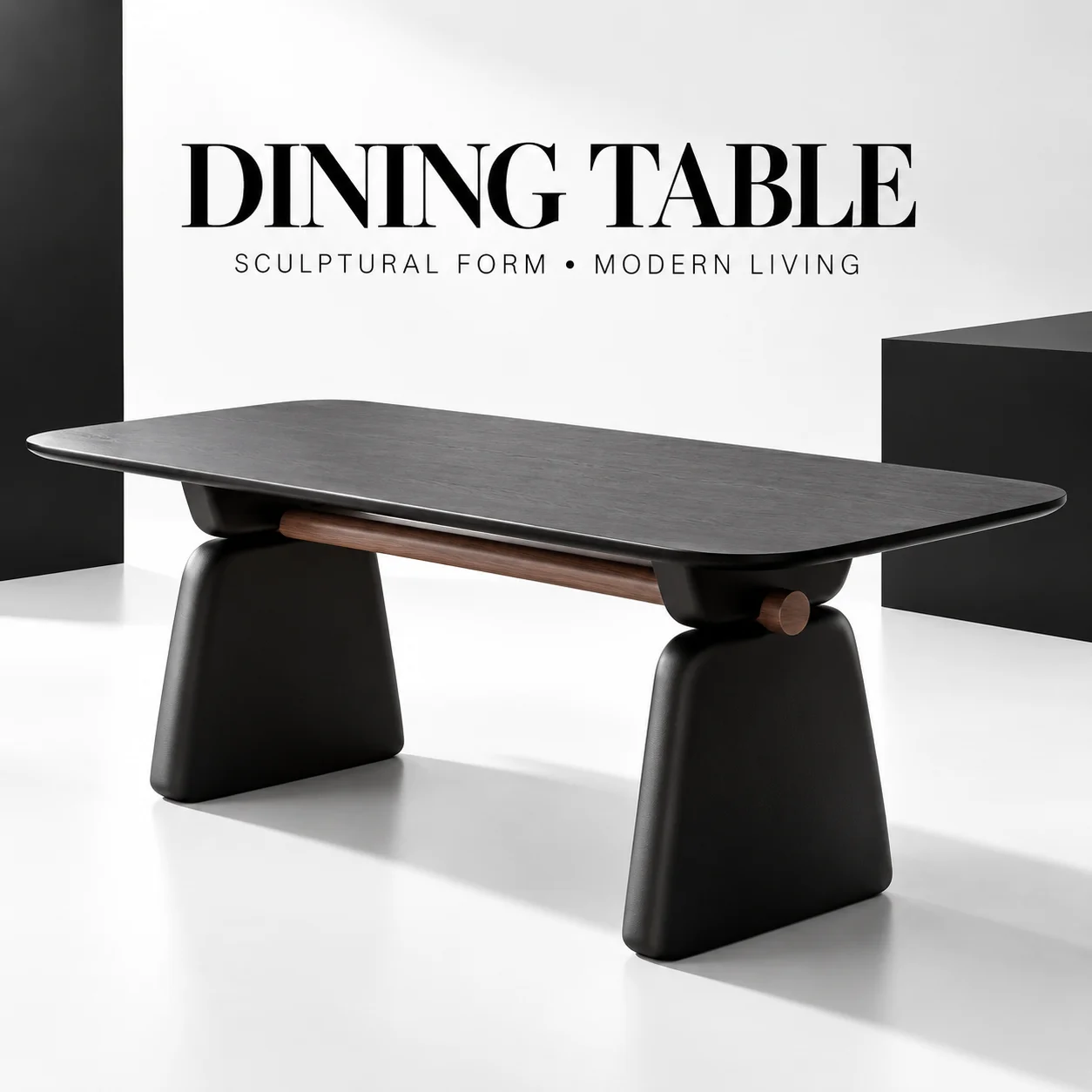 Family Apartment Black Walnut Dining Table Set, Premium Modern Minimalist Designer Solid Wood Dining Room Furniture