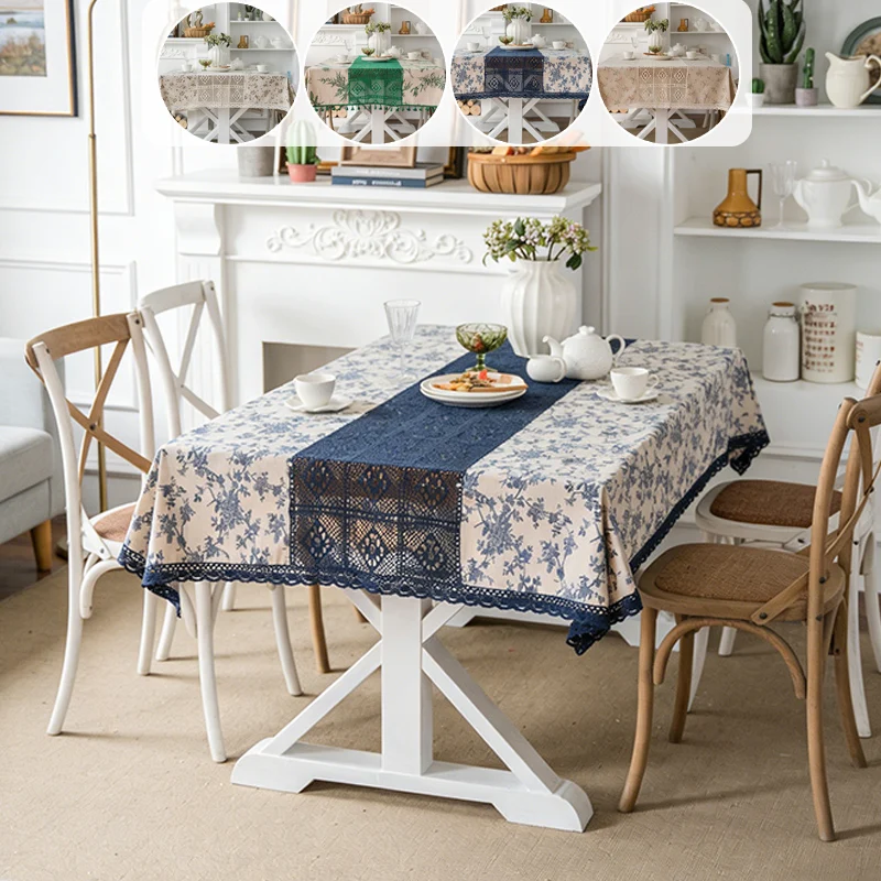 

French Floral Tablecloth with Lace Trim Tablecloth Protective Sleeve for Rectangle Tables or Party Banquet Dining Decorations