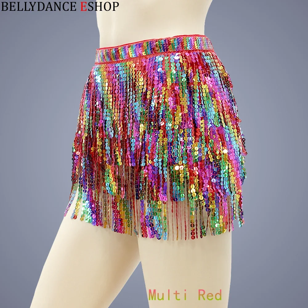 Women Girls Belly Dance Shiny Sequins Tassel Hip Wrap Scarf Skirt Belt Dancing Costume Dance Wear Carnival Rave Performance Belt